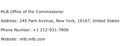 MLB Office of the Commissioner Address Contact Number