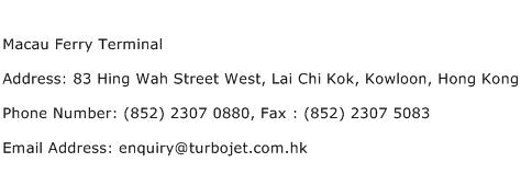 Macau Ferry Terminal Address Contact Number
