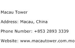 Macau Tower Address Contact Number