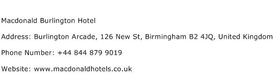Macdonald Burlington Hotel Address Contact Number
