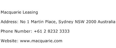 Macquarie Leasing Address Contact Number