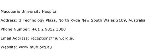 Macquarie University Hospital Address Contact Number