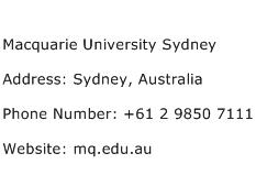 Macquarie University Sydney Address Contact Number