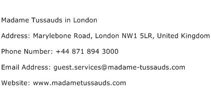 Madame Tussauds in London Address Contact Number