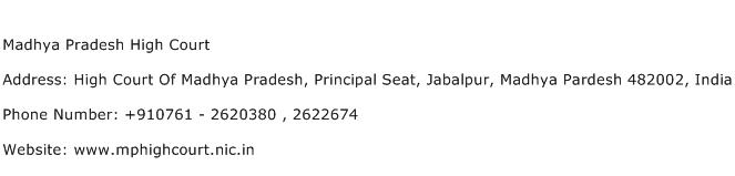 Madhya Pradesh High Court Address Contact Number