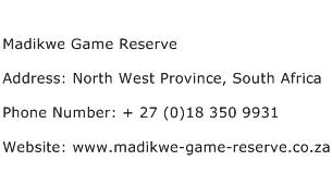 Madikwe Game Reserve Address Contact Number