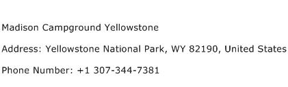 Madison Campground Yellowstone Address Contact Number