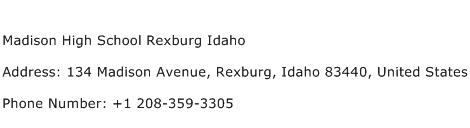 Madison High School Rexburg Idaho Address Contact Number