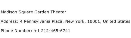 Madison Square Garden Theater Address Contact Number