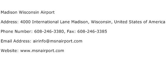 Madison Wisconsin Airport Address Contact Number