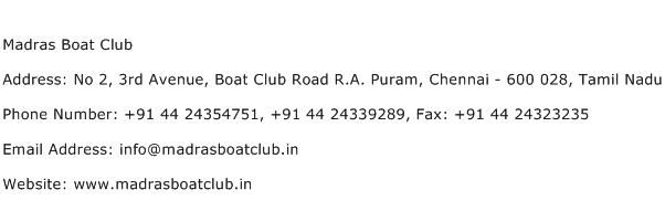 Madras Boat Club Address Contact Number