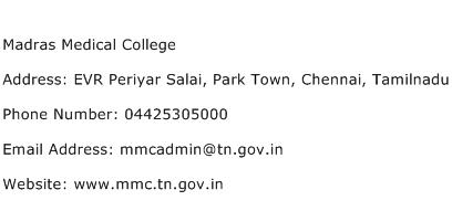 Madras Medical College Address Contact Number