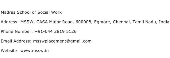 Madras School of Social Work Address Contact Number
