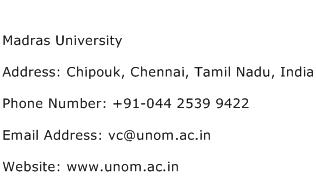 Madras University Address Contact Number