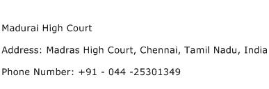 Madurai High Court Address Contact Number