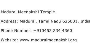 Madurai Meenakshi Temple Address Contact Number