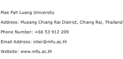 Mae Fah Luang University Address Contact Number