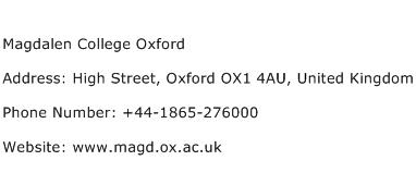Magdalen College Oxford Address Contact Number