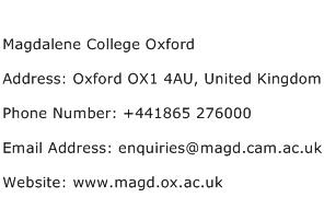 Magdalene College Oxford Address Contact Number