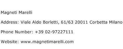 Magneti Marelli Address Contact Number