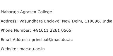 Maharaja Agrasen College Address Contact Number