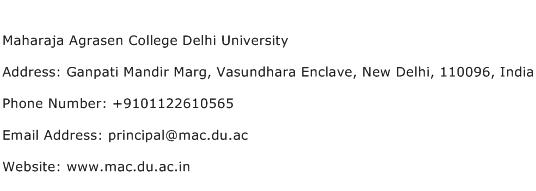 Maharaja Agrasen College Delhi University Address Contact Number