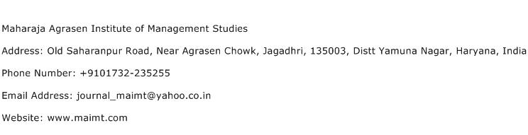 Maharaja Agrasen Institute of Management Studies Address Contact Number