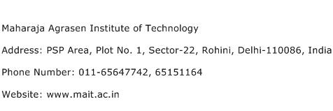 Maharaja Agrasen Institute of Technology Address Contact Number