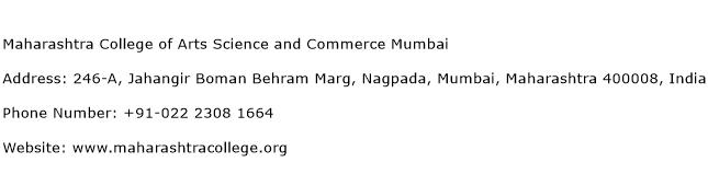 Maharashtra College of Arts Science and Commerce Mumbai Address Contact Number