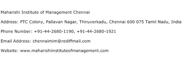 Maharishi Institute of Management Chennai Address Contact Number