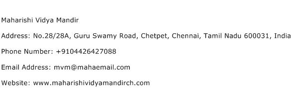 Maharishi Vidya Mandir Address Contact Number