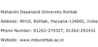 Maharshi Dayanand University Rohtak Address Contact Number