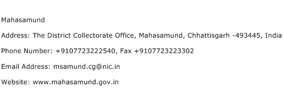 Mahasamund Address Contact Number