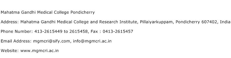 Mahatma Gandhi Medical College Pondicherry Address Contact Number