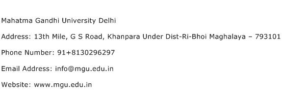 Mahatma Gandhi University Delhi Address Contact Number