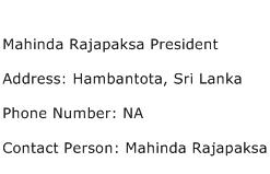 Mahinda Rajapaksa President Address Contact Number