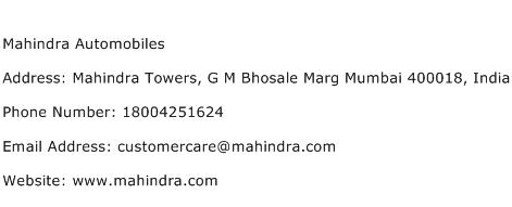 Mahindra Automobiles Address Contact Number