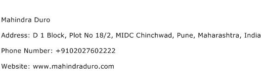 Mahindra Duro Address Contact Number