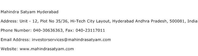 Mahindra Satyam Hyderabad Address Contact Number