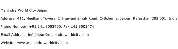 Mahindra World City Jaipur Address Contact Number