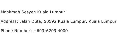 Mahkmah Sesyen Kuala Lumpur Address Contact Number