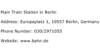 Main Train Station in Berlin Address Contact Number