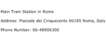 Main Train Station in Rome Address Contact Number