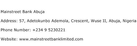 Mainstreet Bank Abuja Address Contact Number