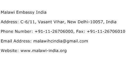 Malawi Embassy India Address Contact Number