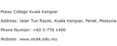 Malay College Kuala Kangsar Address Contact Number