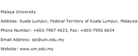 Malaya University Address Contact Number
