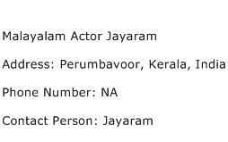 Malayalam Actor Jayaram Address Contact Number