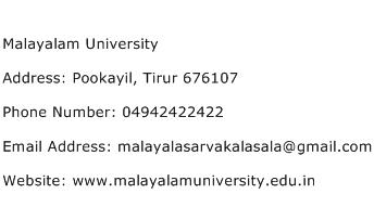 Malayalam University Address Contact Number
