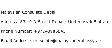 Malaysian Consulate Dubai Address Contact Number